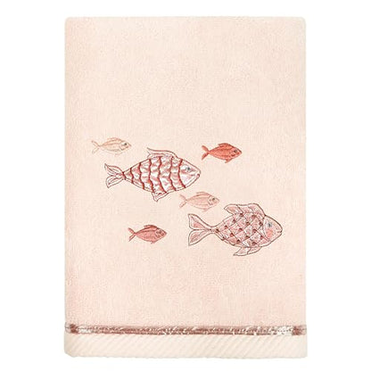 Treasure 4-Piece Premium Towel Set, Sparkling Applique Fish, Ultra Plush Turkish Cotton, Durable, Perfect for Bathroom, 2 Bath 2 Hand Towels, Blush - color: Blush, size: 2 Pcs Bath 2 Pcs Hand Towel