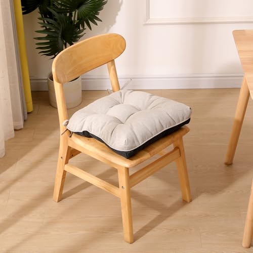 RACE LEAF Khaki Chair Cushions 4 Pack, 15.5" X 15.5" Indoor Seat Cushions, Tufted Memory Foam Dining Room Chair Pads with Ties and Non-Slip Backing - color: Khaki