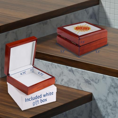 3dRose Yellow, orange sun, stars decorated white text. Resplendent letter R Jewelry Box 7 x 7 inch with 4 inch tile