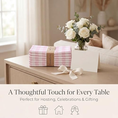 Urban Villa Cloth Napkins Cotton 12x12 (Set of 12) Pink/White - color: 017 Pink/White Checks, size: 20" x 20" (Set of 12)