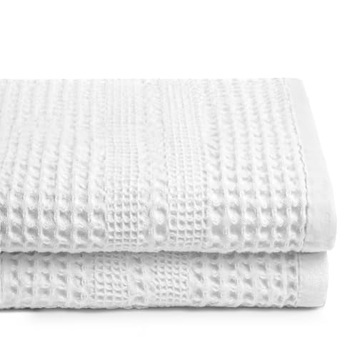 GILDEN TREE Waffle Towels for Bathroom, 100% Cotton Quick Dry Towel, Waffle Bath Towels Large, Absorbent Lightweight Travel Towel, Bath Towels Set of 2, Classic Style (White) - color: White, size: Bath Towel (2 Pack)