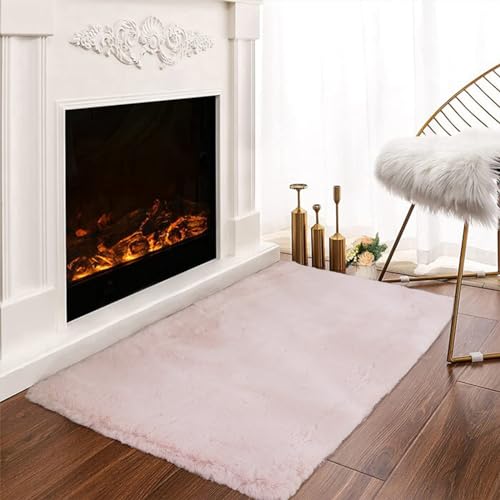 Latepis Light Pink Small Faux Rabbit Rug 2x3 Washable Furry Rugs Soft Fluffy Non-Slip Throw Rug for Living Room, Bedroom, Nursery, Chair Seat Cover and Dorm - color: Light Pink, size: 2' x 3' (Rectangular)