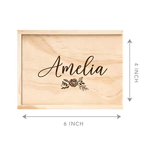 Koyal Wholesale Custom Engraved Floral Rose Wedding Keepsake Box, 4 x 6 -inch, Custom Name, Natural Wood - color: Floral Rose