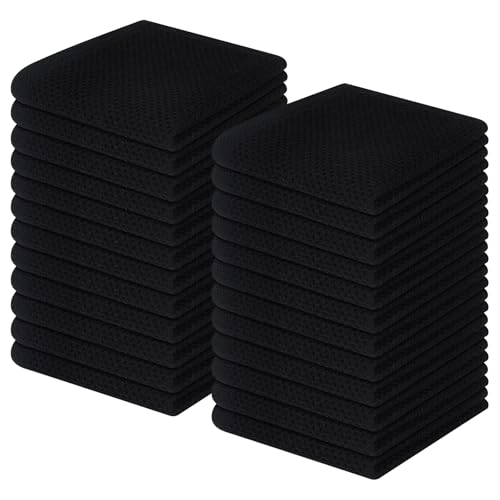 Homaxy 100% Cotton Waffle Weave Kitchen Dish Cloths 24-Pack, Black | 12 x 12 Inches, Ultra Soft Absorbent Dish Towels, Quick Drying Dish Rags with Hanging Loop - color: Black, size: 12 X 12 - 24 Pack