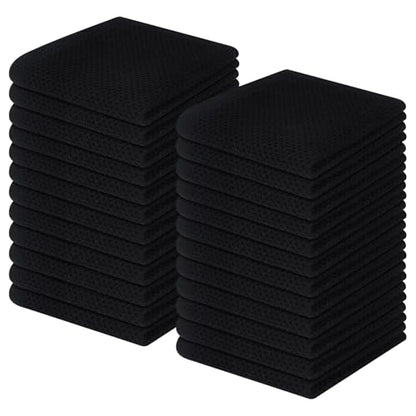 Homaxy 100% Cotton Waffle Weave Kitchen Dish Cloths 24-Pack, Black | 12 x 12 Inches, Ultra Soft Absorbent Dish Towels, Quick Drying Dish Rags with Hanging Loop - color: Black, size: 12 X 12 - 24 Pack