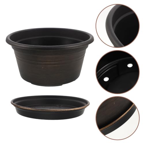 TEHAUX Resin Planter Pot with Saucer and Drainage Holes, 10 Inch Modern Indoor Flower Pot for Living Room Houseplants, Portable and Sturdy Pp Resin Garden Planter for Balcony