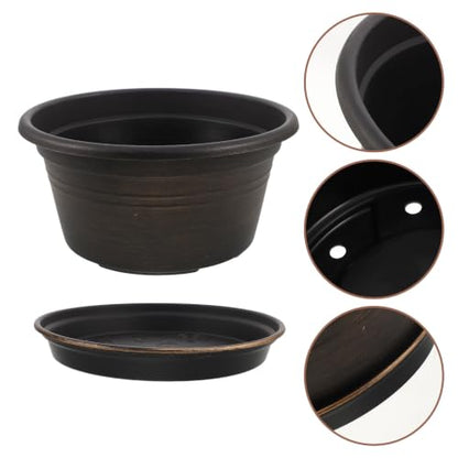 TEHAUX Resin Planter Pot with Saucer and Drainage Holes, 10 Inch Modern Indoor Flower Pot for Living Room Houseplants, Portable and Sturdy Pp Resin Garden Planter for Balcony