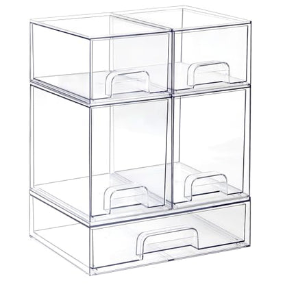Hvygss Clear Stackable Storage Drawers, Countertop Bottle Organizer 5-Pack | Pull-Out Drawers, Waterproof, Dustproof, Bpa-Free, Space-Saving, For Vanity, Bathroom, Kitchen, Cabinet, Pantry