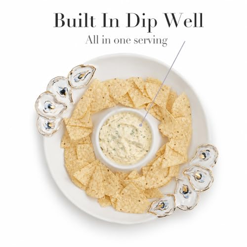 Mud Pie Oyster Chip And Dip Bowl Set, 2x10.5 | Chip and Dip Bowl