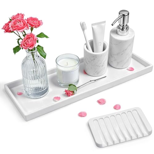 Bloss Counter Tray Set for Bathroom/Kitchen - 15.7" Silicone Tray for Kitchen Countertop, Soap and Sponge Holder, Bathroom Vanity Traty for Perfume,Jewelry,Candle,Key Tray - color: White, size: 15.7" x 5.9" x 0.9"
