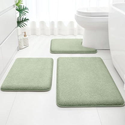HOMEIDEAS Upgraded Bathroom Rugs Set 3 Piece, Ultra Soft Memory Foam Bath Mats, Super Absorbent Non Slip Washable U-Shaped Toilet Bath Rug (Sage Green, 17"x24"+20"x32"+U-Shaped 20"x24") - color: Sage Green