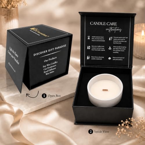 Gift Paradise® Walk in the Woods Soy Candle, 7 oz, Magnetic Gift Box | 7 oz soy candle with a wooden wick, bamboo lid and crisp eucalyptus, pine, smoky wood and tonka bean fragrance