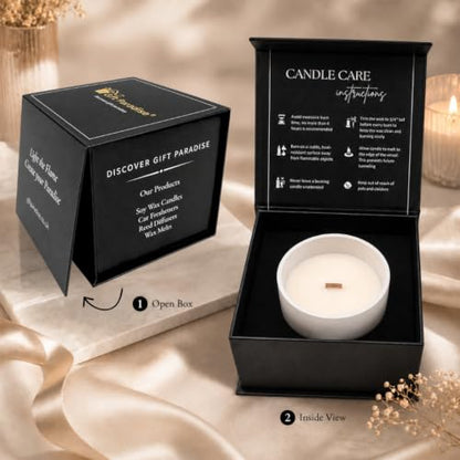 Gift Paradise® Walk in the Woods Soy Candle, 7 oz, Magnetic Gift Box | 7 oz soy candle with a wooden wick, bamboo lid and crisp eucalyptus, pine, smoky wood and tonka bean fragrance