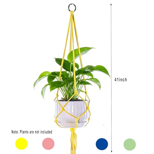 Markeny Macrame Plant Hanger, 4 Pieces Colourful Large Macrame Rope Hangers for Garden Patio Home Decor