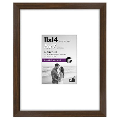 Americanflat 11x14 Picture Frame - Matted to 5x7 - Engineered Wood - Walnut | Shatter-resistant glass, hangs vertical or horizontal, sawtooth hangers included, use with or without mat - color: Walnut