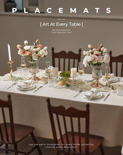 Leetaltree Woven Vinyl Placemats Set of 24, White Sequin | Waterproof & Washable Dining Table Mats for Wedding, Anniversary, Daily Use, Hand-Cut, Easy to Clean - color: 00- White Sequin, size: Set of 24