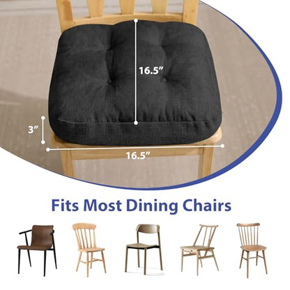 IASEAHK Chair Cushions, Foam Dining Chair Cushions, Tufted Indoor Chair Pads, 16.5” x 16.5” x 3.5”, Set of 2, Black - color: Black, size: Pack of 2
