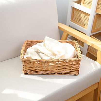 YAHUAN Rectangular Wicker Storage Basket Woven Rattan Basket with Handle, Baskets for Organizing Bathroom,Bedroom,Living room,Pantry (Wicker) | Wicker Storage Basket Woven Rattan Basket with Handle, Baskets for Organizing Bedroom,Living room,Pantry - colo