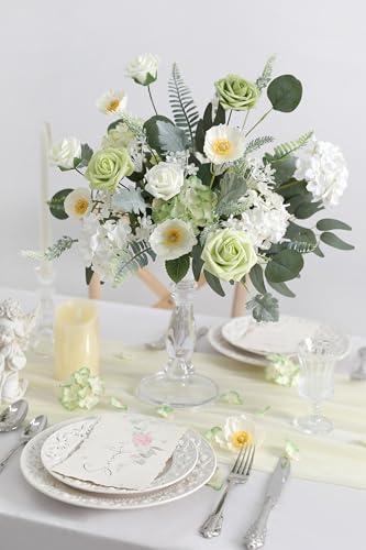 Serra Flora Artificial Greenery Spray Box Set(Pack of 64pcs) with 8 Kinds of Wedding Bouquet Filler Table Centerpieces and Floral Arrangement - color: White & White Green