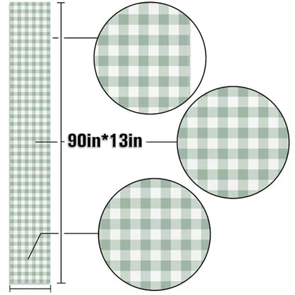 Sage Green Gingham Party Table Runner Green and White Checkered Plaid Decorations for Birthday Bridal Baby Shower Home Dining Kitchen Island Decor (13" x 90") - size: 13" x 90"