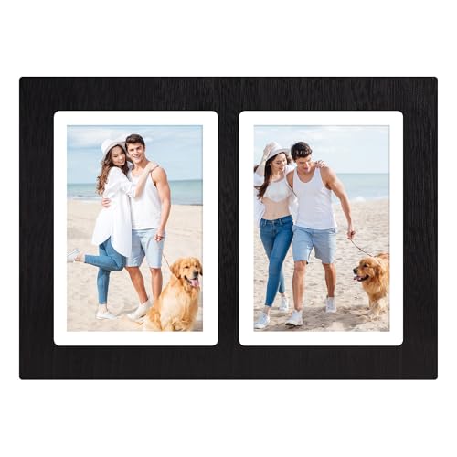 YESKAY 5x7 Collage Picture Frames,5 x 7 Double Picture Frame Rustic Black 2 Opening 5 by 7 Photo Frames with Tempered Glass for Tabletop or Wall Mounting(1 Pack) - color: Rustic Black, size: 5x7 - 2 Opening(OD:8.5X11.7in)