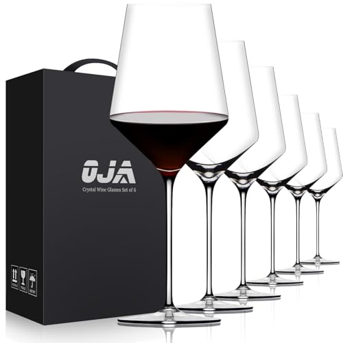 OJA Wine Glasses Set, Crystal Red Hand Blown Wine Glass, Set of 6, 17 oz | Long Stem, Thin Rim, Large, Tall, Premium, Perfect for Red or White, Daily Use, Unique Wedding Anniversary or Birthday Gift - style: Set of 6-17oz