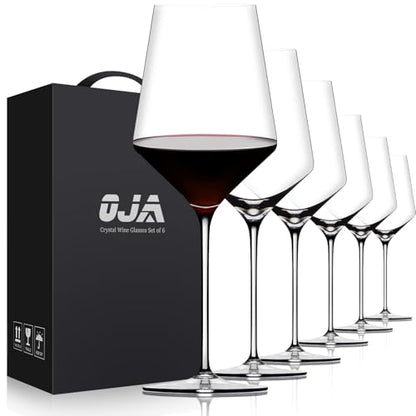 OJA Wine Glasses Set, Crystal Red Hand Blown Wine Glass, Set of 6, 17 oz | Long Stem, Thin Rim, Large, Tall, Premium, Perfect for Red or White, Daily Use, Unique Wedding Anniversary or Birthday Gift - style: Set of 6-17oz