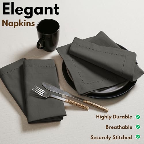 Native Fab Grey Cloth Napkins, Set of 4, 100% Cotton, Hemstitched Mitered Edges 18x18 inch, Soft, Durable, Absorbent, Washable, Hotel Linen Quality - Events, Lunch, Party, Dinner Napkins - Gray - color: Gray, size: 18" x 18" (Set of 4)