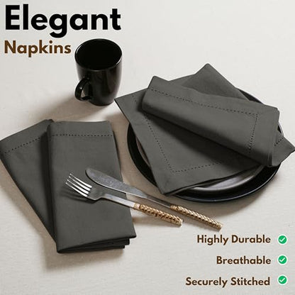 Native Fab Grey Cloth Napkins, Set of 4, 100% Cotton, Hemstitched Mitered Edges 18x18 inch, Soft, Durable, Absorbent, Washable, Hotel Linen Quality - Events, Lunch, Party, Dinner Napkins - Gray - color: Gray, size: 18" x 18" (Set of 4)
