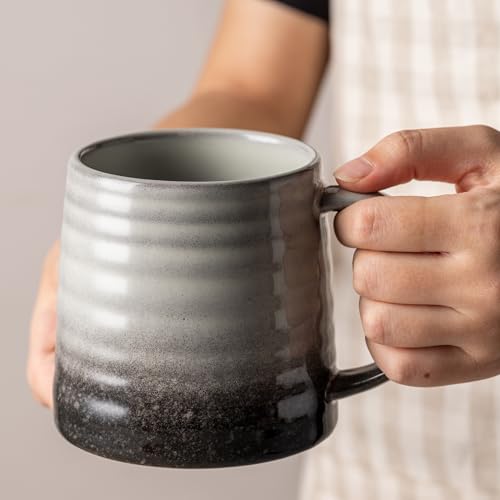 15.5oz Large Heavyweight Ceramic Mug, Reactive (Grey-Black) | 15.5oz Medium-Large, Heavy Weighted Stoneware, Reactive Transmutation Glaze, Microwave & Dishwasher Safe, Gift Box - color: Grey Black