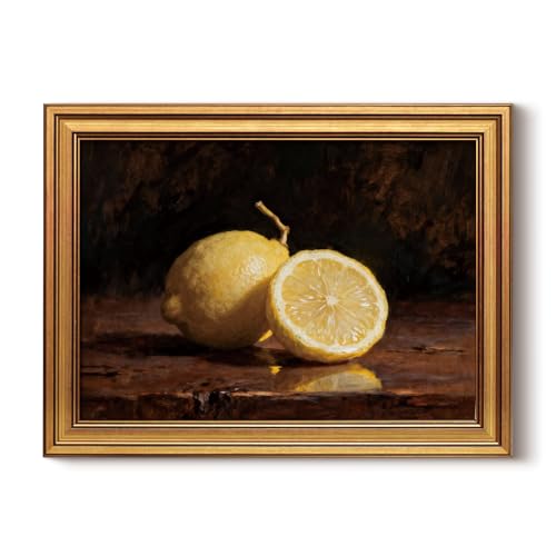 InSimSea Gold Framed Wall Art, Vintage Lemon kitchen decor, 12x16 Inch | Antique Fruit Artwork Canvas Prints, Ready to Hang, Farmhouse Wall Decor for Kitchen Bathroom Dining Room - color: Lemon, size: 16"L x 12"W