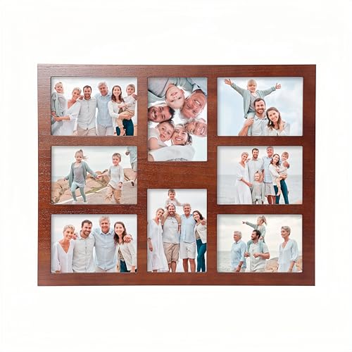 5x7 Picture Frame Collage for Wall Decor-Large Size 8 Openings Brown | Picture Frame Wall Decor Multiple Photo Collage Frames for Wall Mounting Vertically or Horizontally- Home and Family Display - color: 8 Opening-Brown-5x7