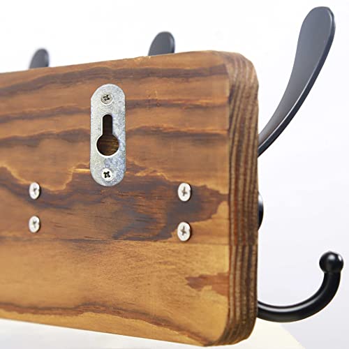 SKOLOO Rustic Coat Rack Wall Mount, 16" Stud Spacing, Solid Wood, Brown | Farmhouse style, 5 Triple Hooks, 100lbs capacity, for backpack jacket coat hat, wall mount, hardware included,rustproof hooks - color: Brown Plate & Black Hook, size: 1 Item-5 Hooks