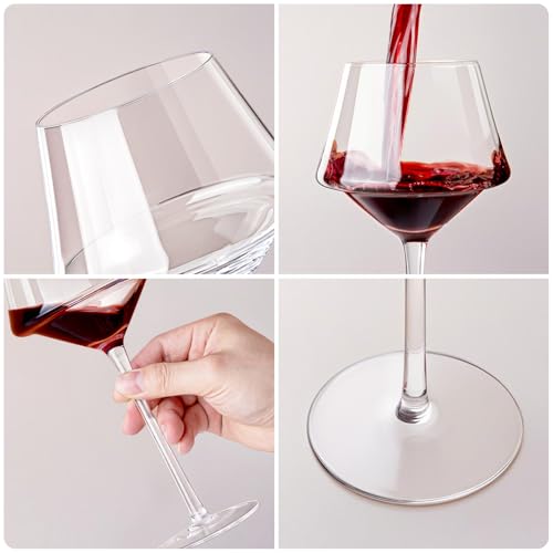 Red Wine Glasses Set of 4, 15oz Elegant Long Stem Wine Glasses in Gift Box, Premium Glassware for Wedding, Anniversary, Birthday Gifts - style: Aurora Edge