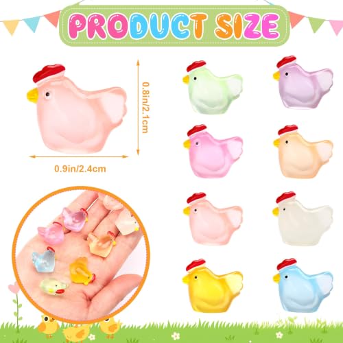 JUNEBRUSHS 50 Pcs Mini Chickens Tiny Resin Chicken Luminous Hen Figurines Glow in The Dark Chicken Ornament for Crafts Home Garden Table Decor - style: Chickens Style
