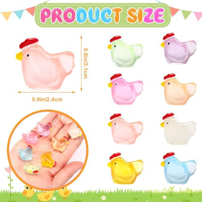 JUNEBRUSHS 50 Pcs Mini Chickens Tiny Resin Chicken Luminous Hen Figurines Glow in The Dark Chicken Ornament for Crafts Home Garden Table Decor - style: Chickens Style