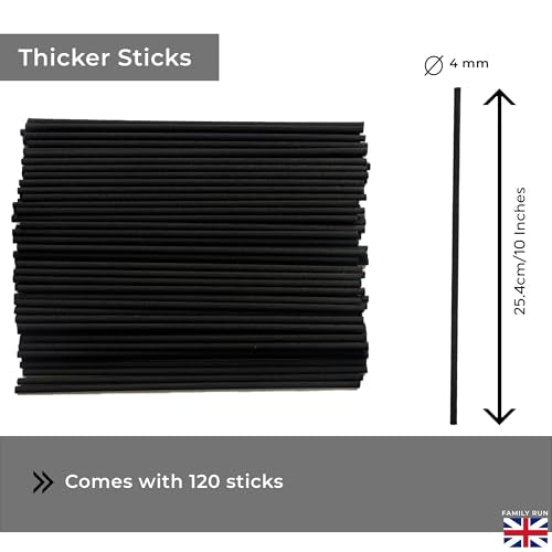 Ziffs Home® 120pcs Black Fibre Reed Diffuser Sticks - 25.4cm/10 Inches in x 4mm/0.16in - Thick Reeds Sticks - Fibre Reeds for Diffusers - color: Black - 10 Inch - 25.4cm