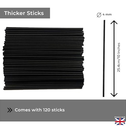 Ziffs Home® 120pcs Black Fibre Reed Diffuser Sticks - 25.4cm/10 Inches in x 4mm/0.16in - Thick Reeds Sticks - Fibre Reeds for Diffusers - color: Black - 10 Inch - 25.4cm