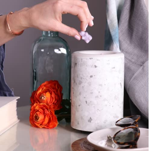 Happy Wax White Terrazzo Mod Wax Melt Warmer with 3, 6, and 9 Hour Timer for Scented Wax Melts, Tarts & Cubes - Electric, Ceramic Wax Melter with Removable No Mess Silicone Wax Dish - color: White Terrazzo