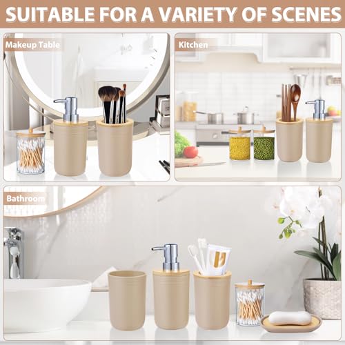 Bathroom Accessories Set 5Piece Beige Bathroom Sets, Toothbrush Holder, Toothbrush Cup, Lotion Soap Dispenser, Soap Dish and Qtip Holder Bathroom Decor - style: Beige