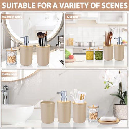 Bathroom Accessories Set 5Piece Beige Bathroom Sets, Toothbrush Holder, Toothbrush Cup, Lotion Soap Dispenser, Soap Dish and Qtip Holder Bathroom Decor - style: Beige