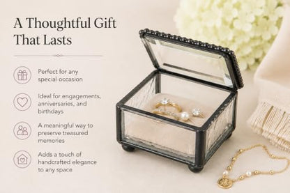 J Devlin Clear Glass Ring Box Small Keepsake Trinket Box Beveled Lid | Small clear glass ring box with beveled lid for rings earrings charms and treasured keepsakes - color: Clear