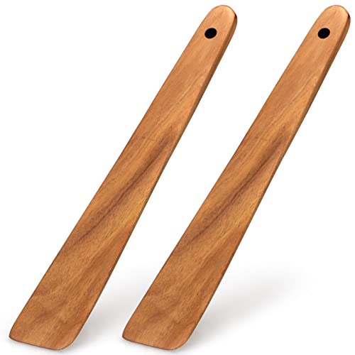 Non Toxic Wood Spatula for Cooking Spoon Teak Wooden Utensil Set Spurtle | Bamboo Kitchen Utensils Flat Turner Spatula Set for Kitchen Use Camping Egg Spatulas Sourdough Food Scraper Stirrer Spoon - size: 2 Pieces 12 Inches