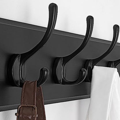 SKOLOO Rustic Wall Mounted Coat Rack, Case of 2, Pine Solid Wood Coat Hook Hanger - 10 Hooks for Hanging Clothes Robes Towels Coats - color: Black Plate & Black Hook, size: 2 Item-10 Hooks