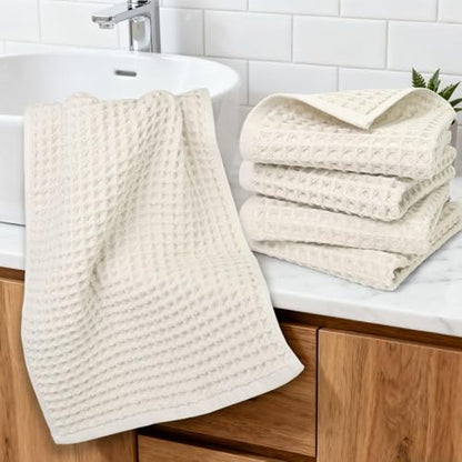 Jacquotha Waffle Hand Towels 5-Piece (Mist White) – Cotton | Quick Dry, Lint Free, 13” x 29” - color: Mist White