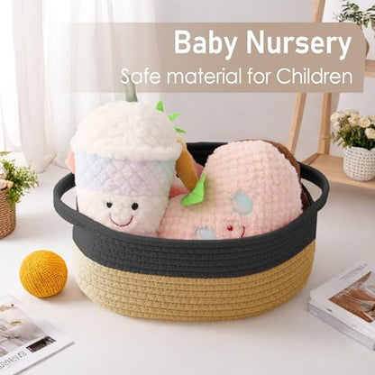 JMvicyroam Small Woven Basket, Empty Gift Basket, Black&Jute/1 Pack | Small Gift Basket, Cotton Rope, 12 x 8 x 81 in, Handles, Includes Ribbon and Bag, Birthday Gift Basket - color: Black&Jute, size: 1 Pack