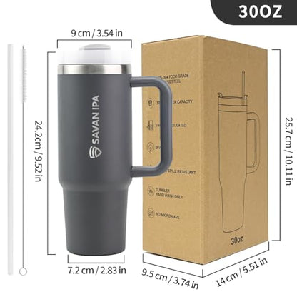 Insulated Tumbler, Gray, 30 oz | Stainless Steel Vacuum, Handle and Straw, Leak Resistant Lid, Fits Car Cup Holder - color: CHARCOL, size: 30 oz