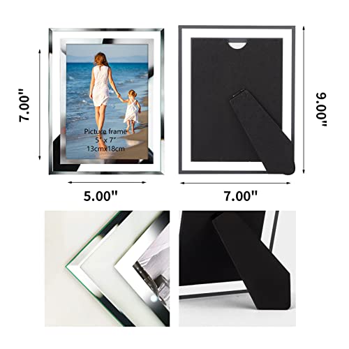 Hoikwo Bulk 5x7 Picture Frames, 4 Packs Silver Photo Frames 5 by 7, Glass Wedding Frames 5x7, Clear Mirror Wedding Photo Frames, Only for Tabletop Display Vertically or Horizontally - size: 5x7-4 Frames