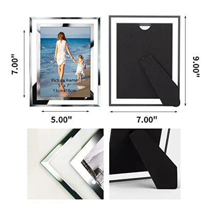 Hoikwo Bulk 5x7 Picture Frames, 4 Packs Silver Photo Frames 5 by 7, Glass Wedding Frames 5x7, Clear Mirror Wedding Photo Frames, Only for Tabletop Display Vertically or Horizontally - size: 5x7-4 Frames