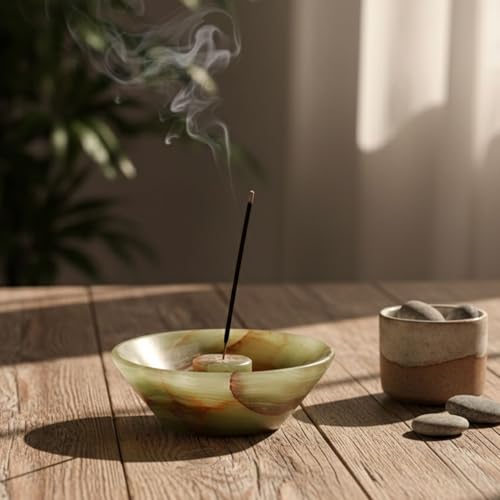 Radicaln Marble Incense Holder 5.5" Inches Green Handmade Incense Stick Holder for Palo Santo Holder, Ideal Marbles Ashtray & Incense Holder Marble for Bedroom - color: Green Onyx